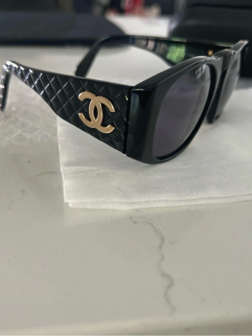 CHANEL Black Sunglasses with Gold CC Accent